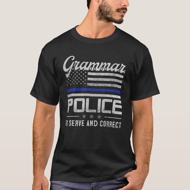 Camiseta Polícia Gramática Mulheres E Crianças Ideias Engra (Frente)