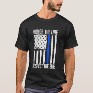 Camiseta Polícia Honra A Linha Respeita Oficial De Bandeira