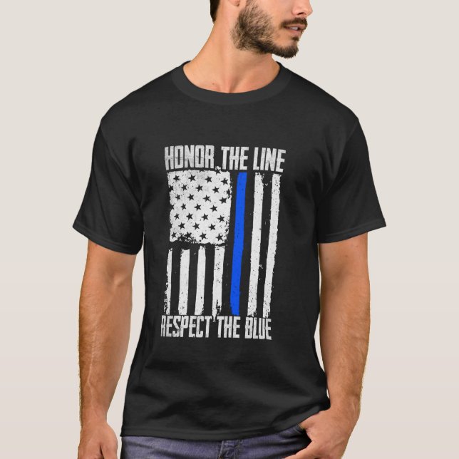 Camiseta Polícia Honra A Linha Respeita Oficial De Bandeira (Frente)