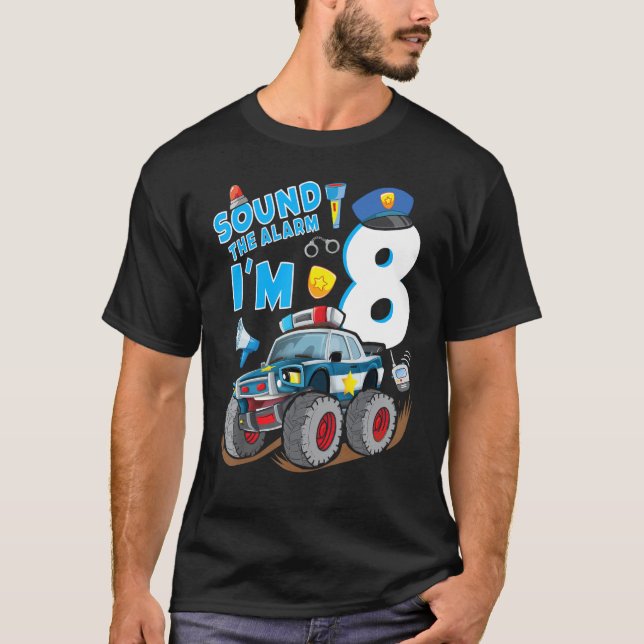 Camiseta Polícia Monstro Carro 8. Aniversário Garoto Polici (Frente)
