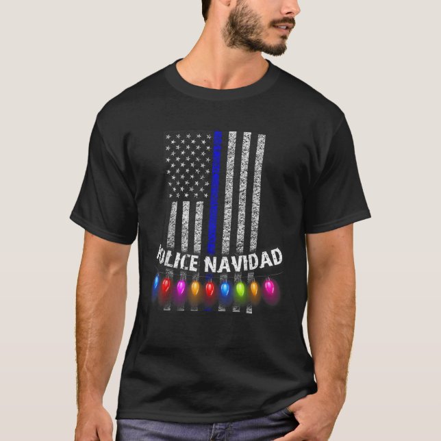 Camiseta Polícia Navidad Tee Thin Blue Line Sinalizador Ver (Frente)