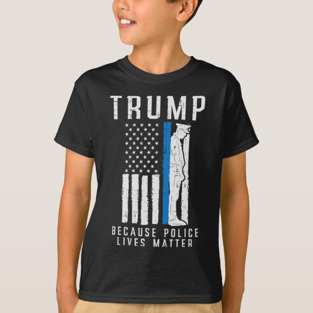 Camiseta Polícia Vive Problema Pro Trump Thin Blue Line UF (Frente)