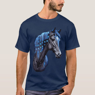 Camiseta Policial Cavalo Montado Patrulha EUA Bandeira Amer