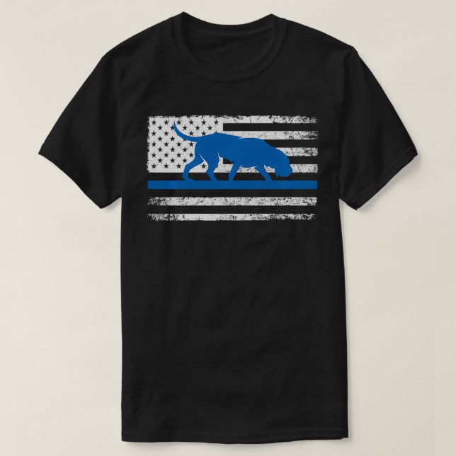 Camiseta Policial de Bloodhound K9 USA Flag Thin Blue Li (Frente do Design)