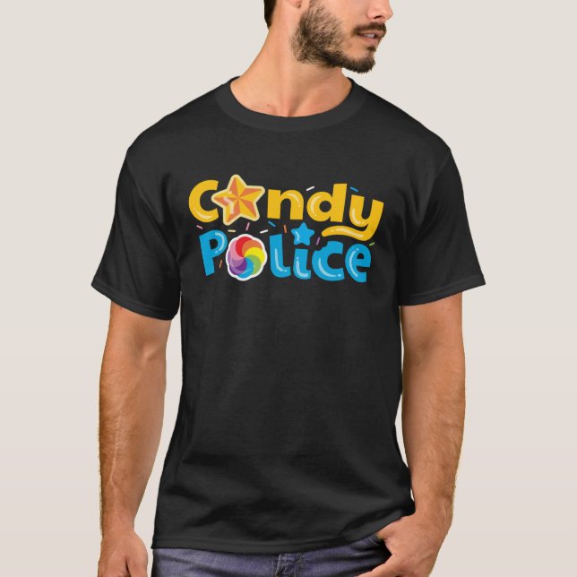 Camiseta Policial De Candy Corta Ou Trate O Costum De Hallo (Frente)