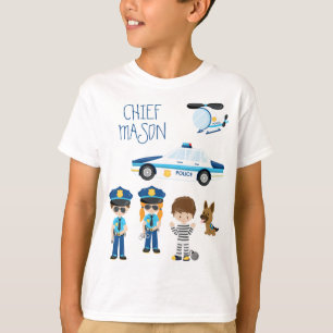 Camiseta Policial de Cartoon de Garoto Bonito