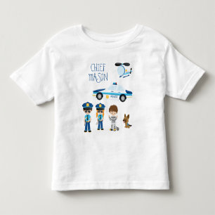 Camiseta Policial de Cartoon de Garoto Bonito