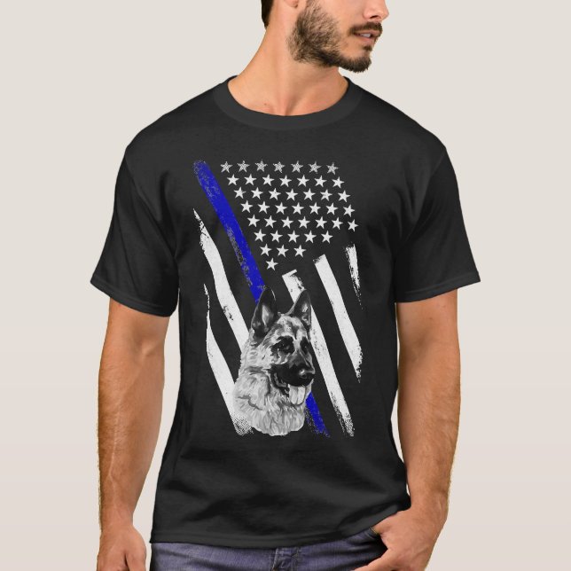 Camiseta Policial Fino Blue Line Flag K 9 Unit Dog German E (Frente)