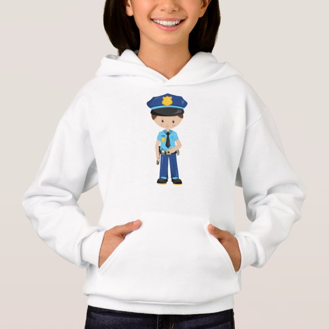 Camiseta Policial, Policial, Policial, Cabelo Marrom (Frente)