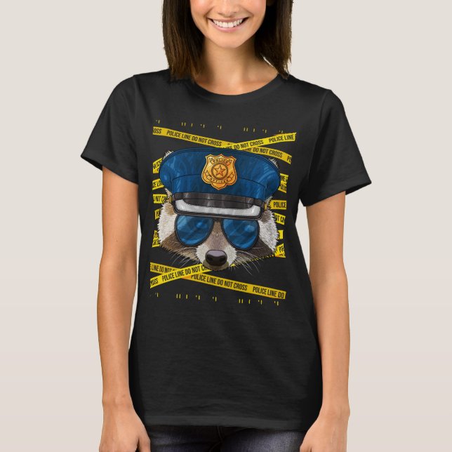 Camiseta Policial Raccoon Policial Engraçado Polícia Anim (Frente)