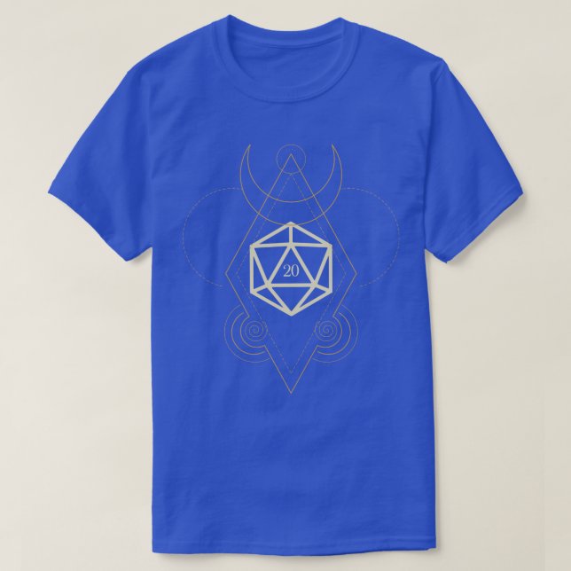 Camiseta Polidedro Esotérico D20 Dice Tarot Cinco (Frente do Design)