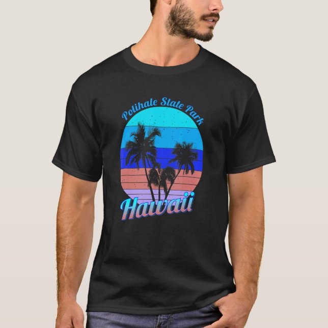 Camiseta Polihale State Park Hawaii Retro Palm Trees Vacati (Frente)