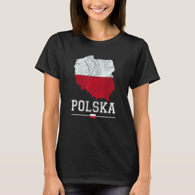 Camiseta Polish Map And Flag Souvenir   Distressed Polska (Frente)
