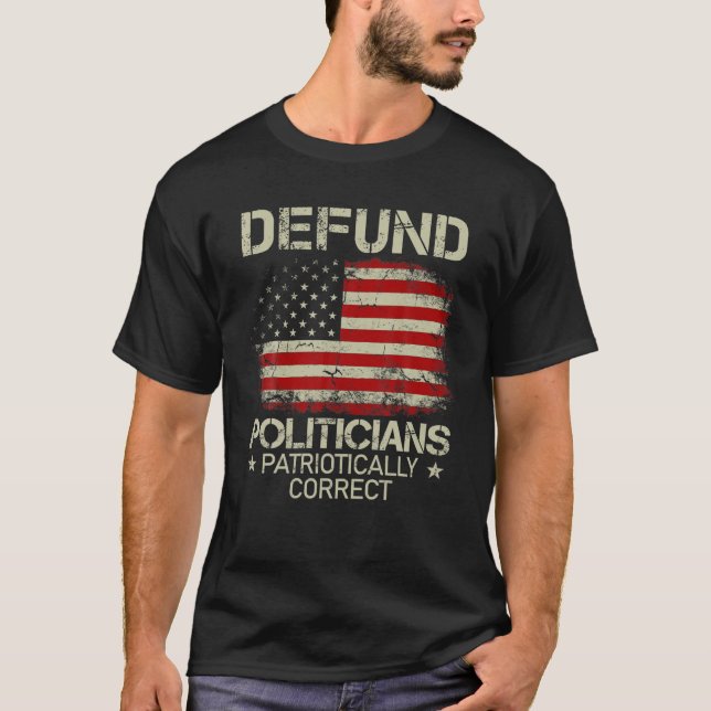 Camiseta Políticos Vintage American Flag Defund (Frente)
