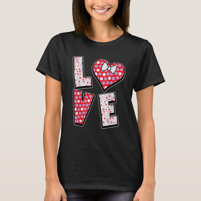 Camiseta Polka Dot Love Heart Bow Tie Valentine's Day  For  (Frente)