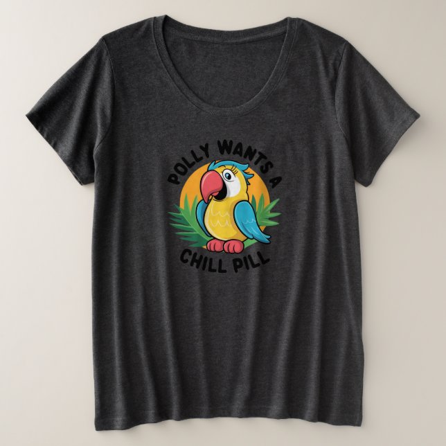 Camiseta Polly Quer Design de Papagaio (Frente do Design)