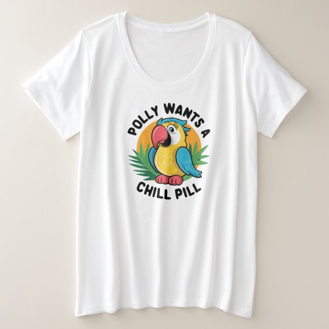 Camiseta Polly Quer Design de Papagaio (Frente do Design)