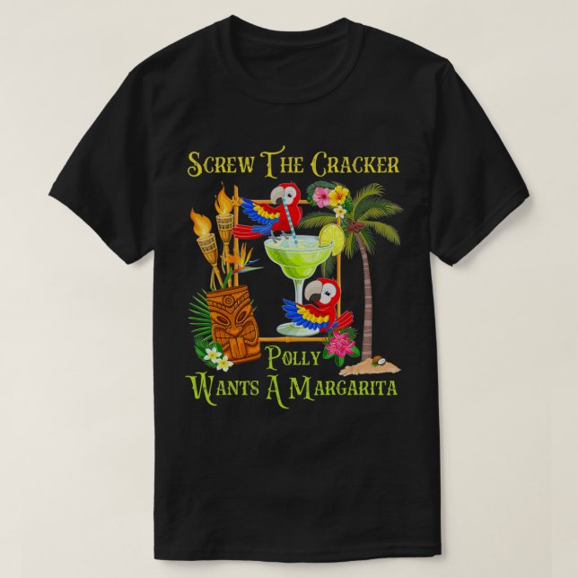 Camiseta Polly quer um papagaio de férias tropicais Margari (Frente do Design)