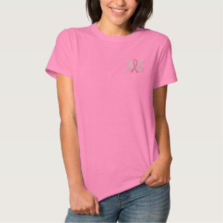 Camiseta Polo Bordada Feminina Fita bordada da borboleta do cancro da mama