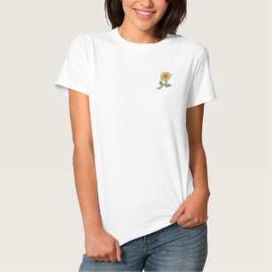 Camiseta Polo Bordada Feminina T-shirt bordado do girassol