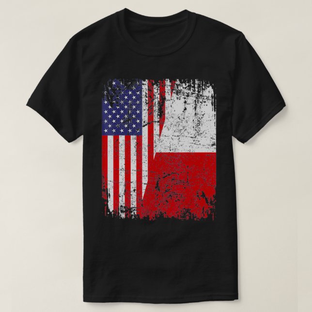 Camiseta POLONÊS ROOTS Half American Flag USA POLÔNIA FLAG (Frente do Design)