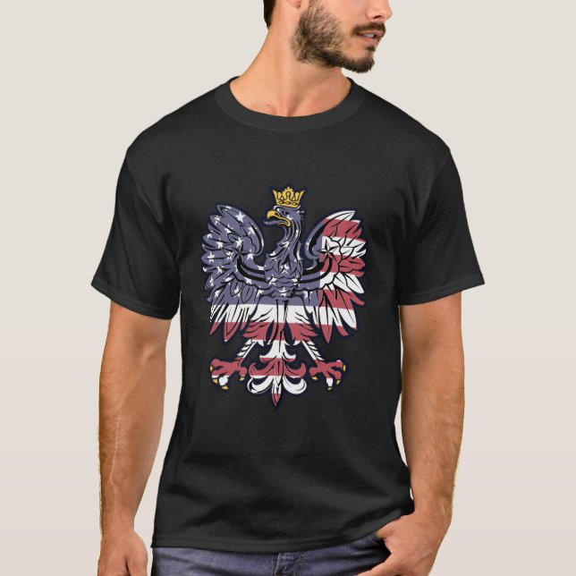 Camiseta Polonesa Águia Americana Bandeira Polonesa Raízes  (Frente)