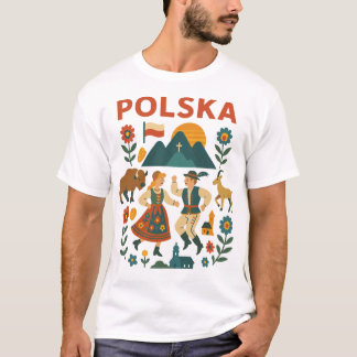 Camiseta Polska Folk Mountain Flat Art