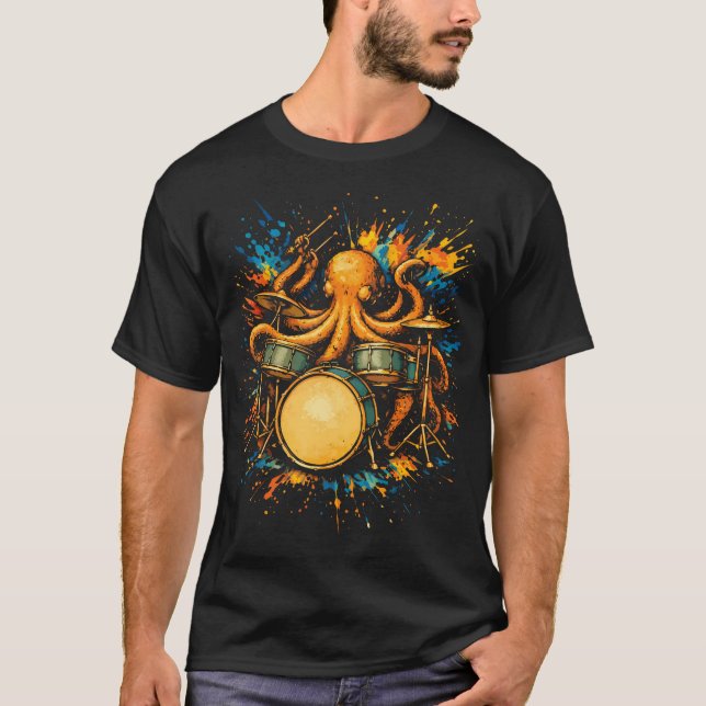 Camiseta Polvo Baterista Tocando Bateria Funny Rock (Frente)