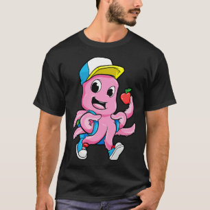 Camiseta Polvo como estudante com mochila e maçã