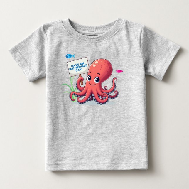Camiseta Polvo de desenho animado com peixe (Frente)