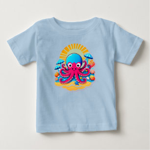 Camiseta Polvo de desenho animado fofo na praia ensolarada 