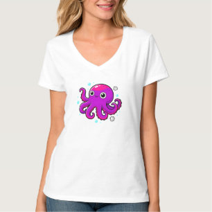 Camiseta Polvo de Desenho Animado Roxo Fofo Animal Marinho