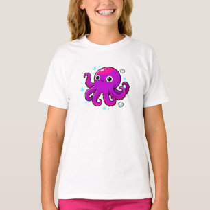 Camiseta Polvo de Desenho Animado Roxo Fofo Animal Marinho
