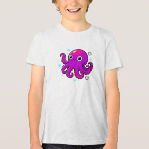 Camiseta Polvo de Desenho Animado Roxo Fofo Animal Marinho