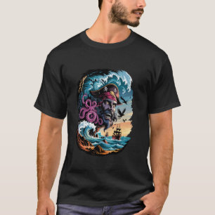 Camiseta Polvo Kraken Pirata Esculpido Em Penhasco De Monta