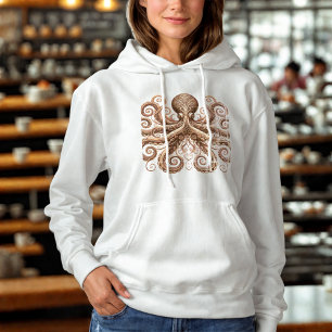Camiseta Polvo Kraken Steampunk Ornamentado Dourado Branco