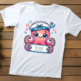 Camiseta Polvo Rosa Alegre Segurando Placa de Nome