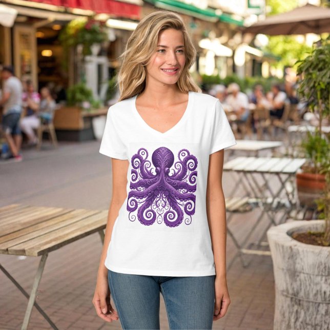 Camiseta Polvo Roxo Vitoriano Steampunk Kraken  (Criador carregado)