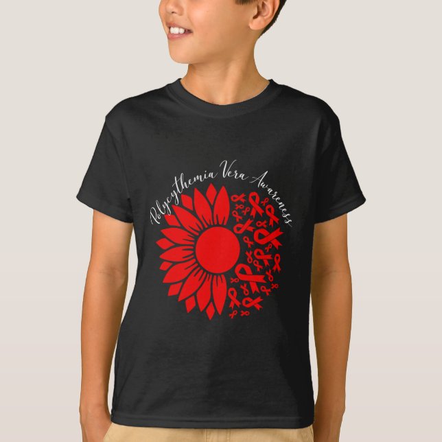 Camiseta Polycythemia Vera Awareness Red Sunflower Mpn Bloo (Frente)