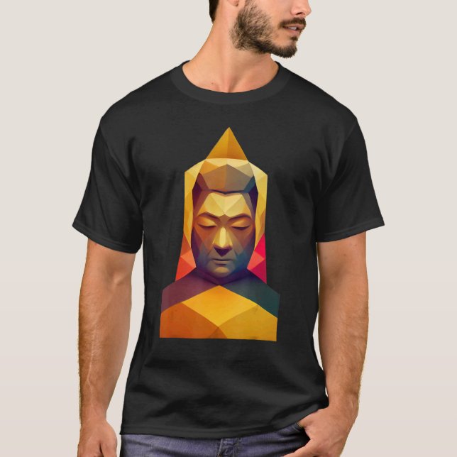 Camiseta Polygon Buddha Head Low Poly Buddhist (Frente)