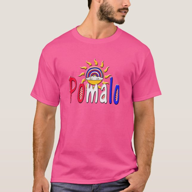 Camiseta Pomalo - Relaxação Croata com Sol e Arco-íris (Frente)