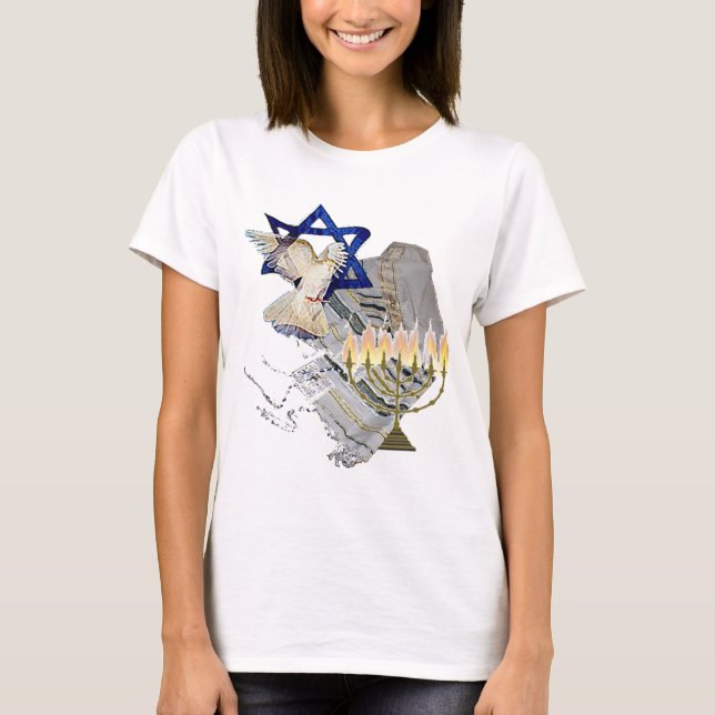 Camiseta Pomba, Tallit & Menorah B (Frente)