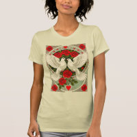 Pombas Brancas e Rosas Vermelhas Art Nouveau