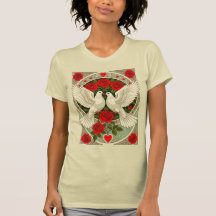 Pombas Brancas e Rosas Vermelhas Art Nouveau