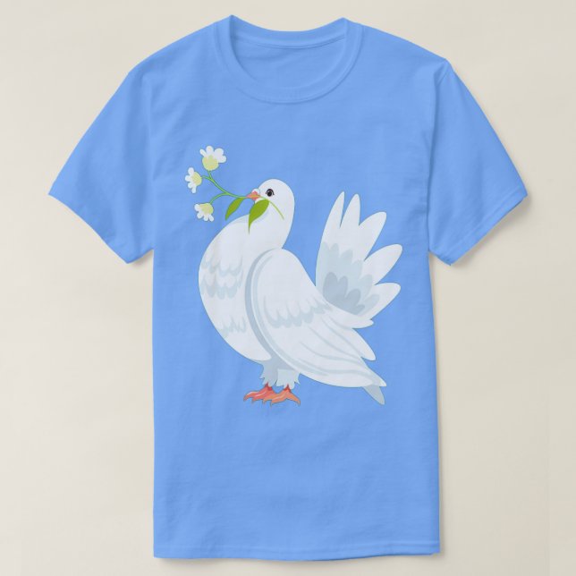 Camiseta pombo carregando flores de bico (Frente do Design)