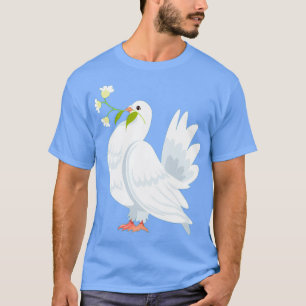 Camiseta pombo carregando flores de bico