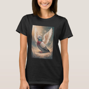 Camiseta Pombo Com Asas Angélicas E Halo Entre Nuvens