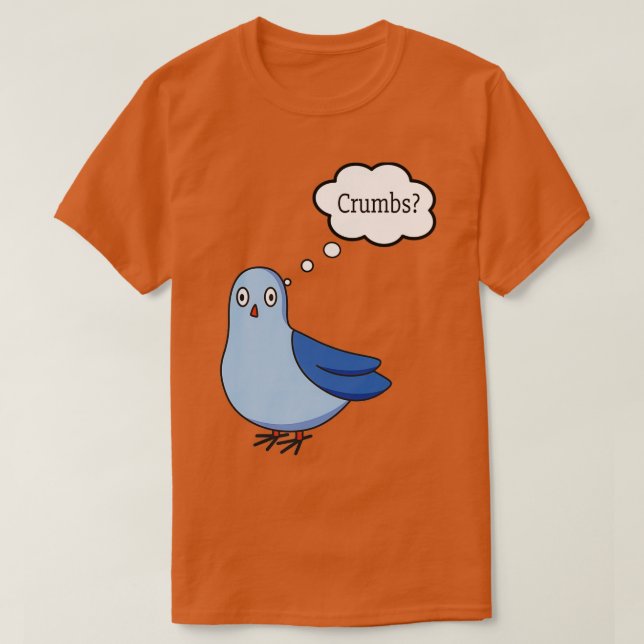 Camiseta Pombo-corcunda quer migalhas correndo (Frente do Design)