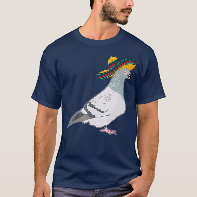 Camiseta Pombos-pombo engraçados com sombrero que se divert (Frente)