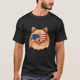 Camiseta Pomerânia Americana Patriótica Óculos de Bandeira 